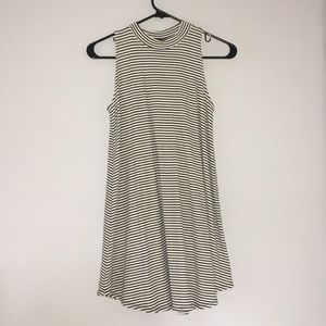 Black and white striped mock neck dress